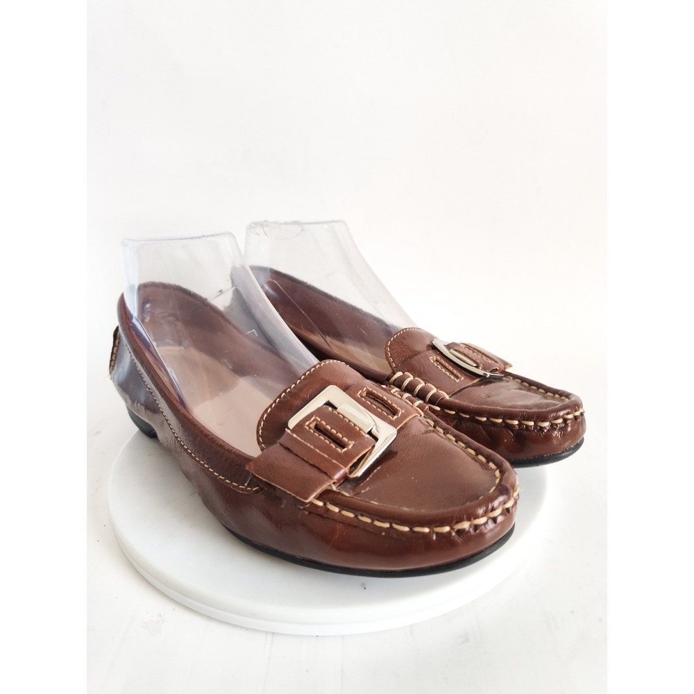 Naturalizer Loafers 7 Leather Buckle Brown Classic Slip On Comfort Flats Shoes